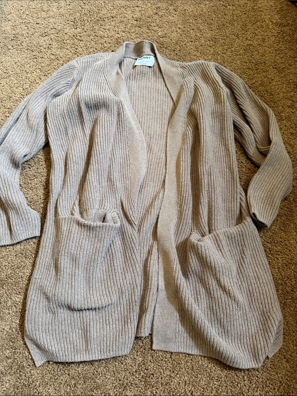Old Navy Ribbed Open-Front Cardigan in Taupe
